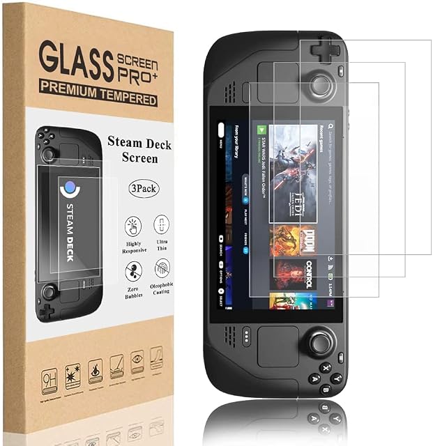 XINRUISEN 3Pack Screen Protector for Steam Deck 7 Inch, HD Tempered Glass Screen Protector Compatible with Steam Deck New Version Screen Protective Cover Film, Bubble Free, 9H Hardness, Anti Scratch