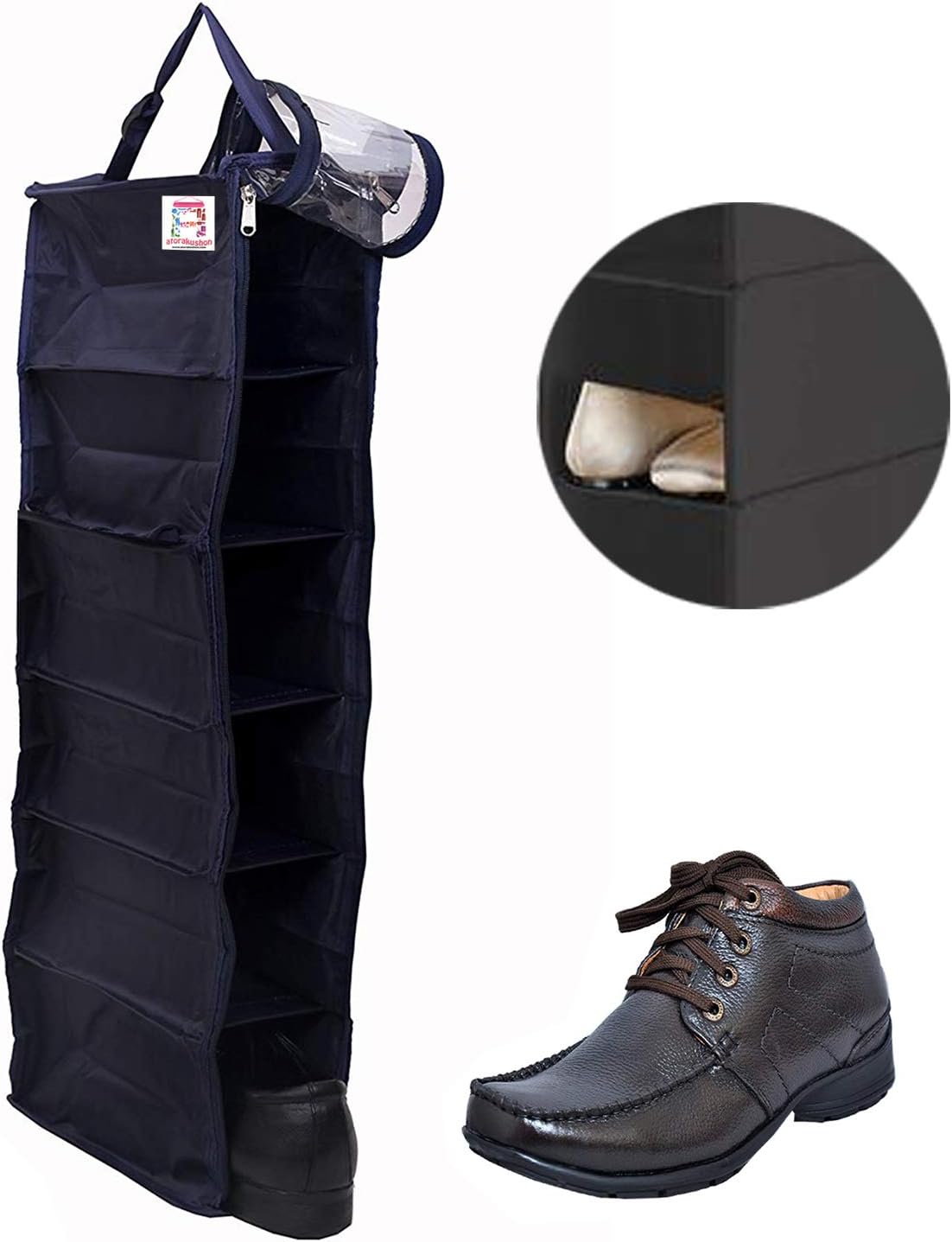 atorakushon® Canvas Black Shoe Rack Travelling Footwear Organizer Shoe Bag Pack of 1