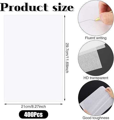 Miniatura 2 de 400 hojas de papel de calco, 8.5 x 11 pulgadas, bloc de papel de calco para artistas, papel de trazo blanco, hojas de papel de calco translúcido