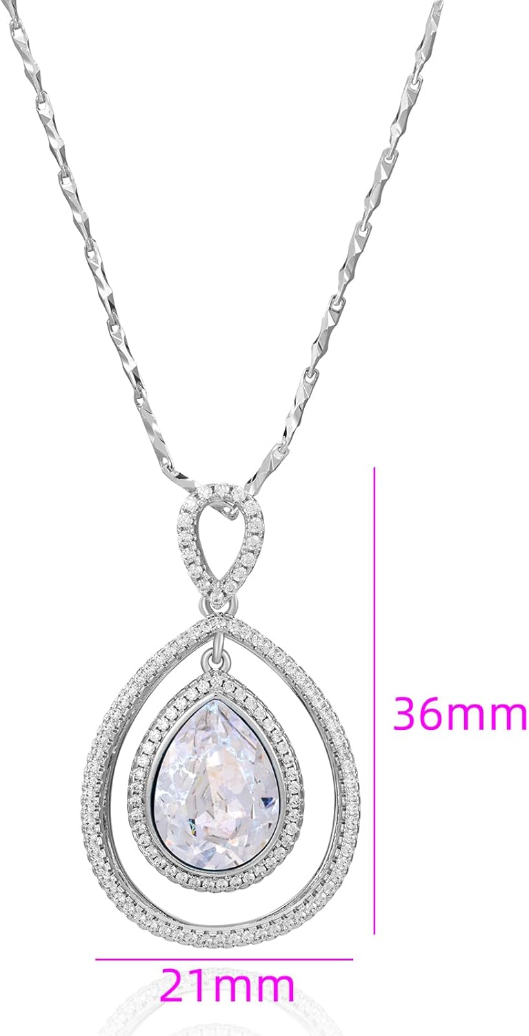 XUPING Crystal Necklace for Women Teardrop Crystal Pendant Necklace Fine Jewelry Silver Dainty Pendant Necklace Cubic Zirconia Necklace Anniversary Birthday Valentine's Day Gift - Image 2