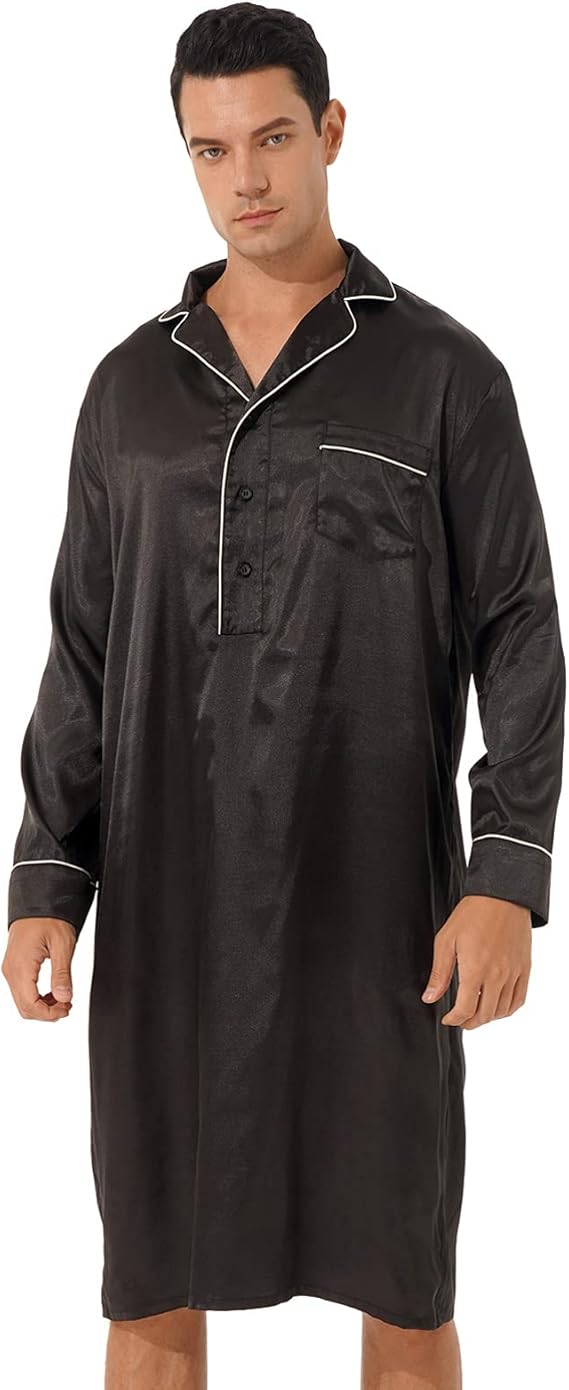 Amazon Alvivi メンズ パジャマ ワンピース 長袖 ボタンダウン パジャマ 寝巻き 通気性 柔らかい着心地 コンフォートクール 男女兼用 長い パジャマ パジャマ 通販