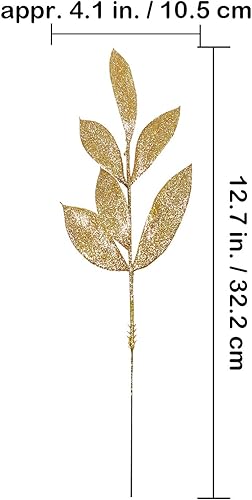 Miniatura 2 de 40 Pieces Gold Glittered Artificial Leaf Spray Picks 12" Tall for Christmas Winter Wedding Wreath Tree Swag Floral Arrangment Vase Bouquets Table