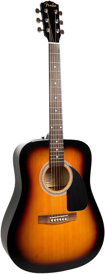 Fender FA-100 Dreadnought Acoustic Guitar - Sunburst Bundle with Gig Bag, Tuner, Strings, Strap, and Picks