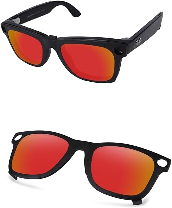 Matte Black Frame Polarized Clip-on Sunglasses Compatible with Ray-Ban Meta Wayfarer RW4006 50mm for Men & Women