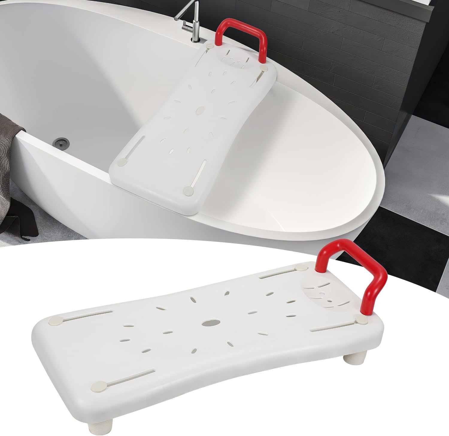 SUNDO Planche de Baignoire PLUS 78x35cm Blanc Poignée Bleue