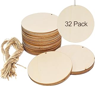 32Pack 4 Inch Round Wooden Discs for Crafts, DIY Projects, Wooden Door Hanger Signs, and Painting,Holiday Decorations
