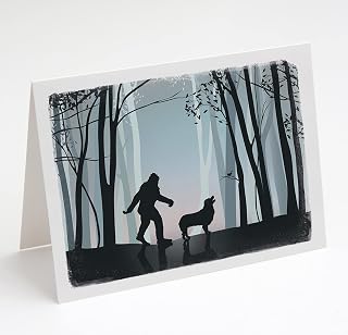 Australian Shepherd and Bigfoot Greeting Cards and Envelopes | Pack of 6 | A2 Size Blank Note Cards | 48 Breeds