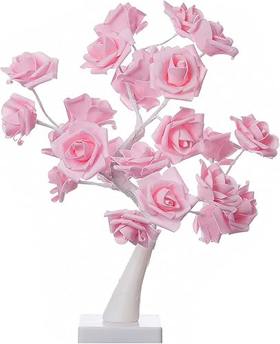 Miniatura 10 de Lámpara de rosa multicolor, árbol de lámpara de rosa que cambia de color, lámpara de árbol de pétalos de rosas iluminadas, colorido árbol de bonsái