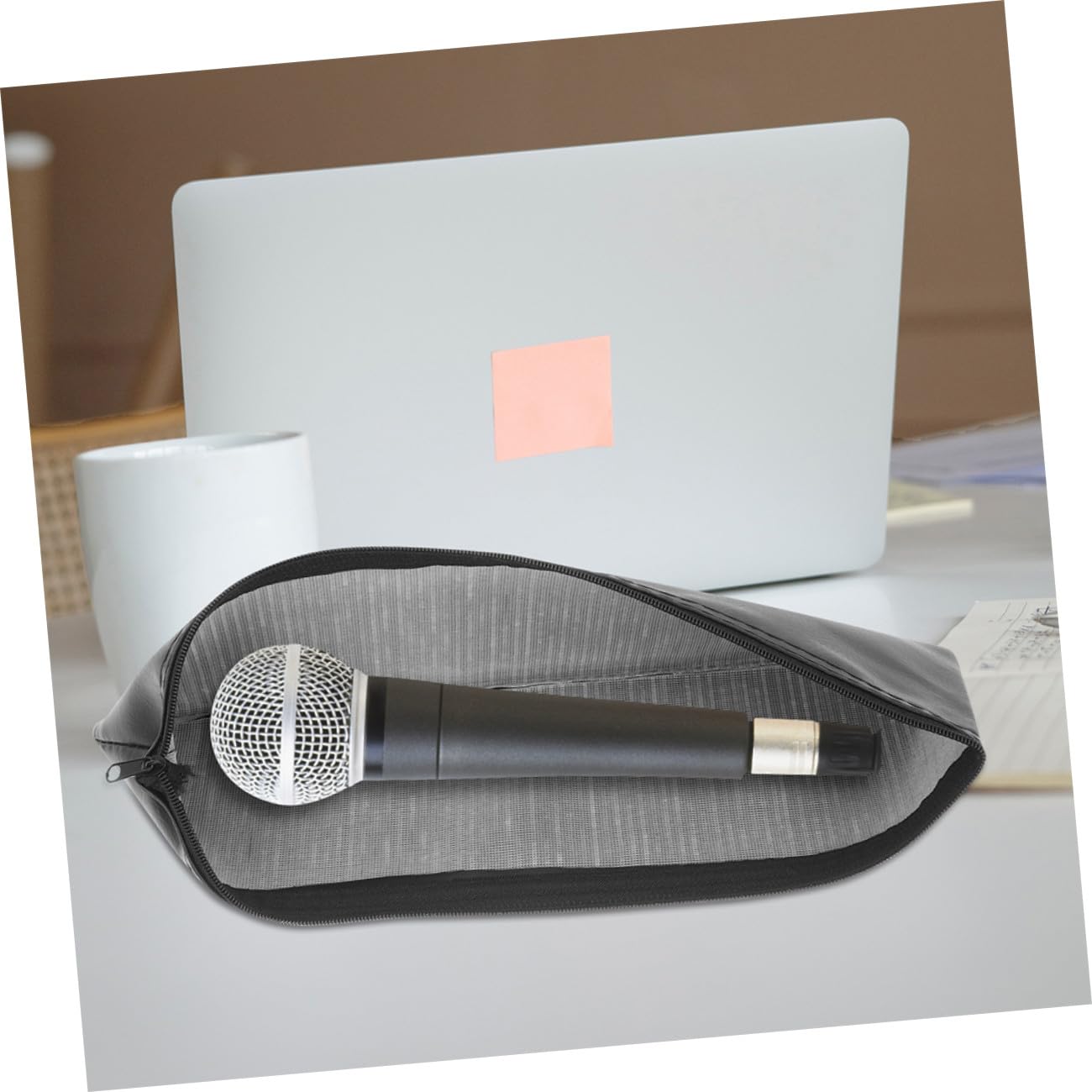 STOBAZA Paquet de Transport pour Micro Lot de 4 en Cuir PU, Petite Pochette Étanche Fermeture Éclair, Étui Léger pour Microphone Compact, Utilisation en Studio et Karaoké