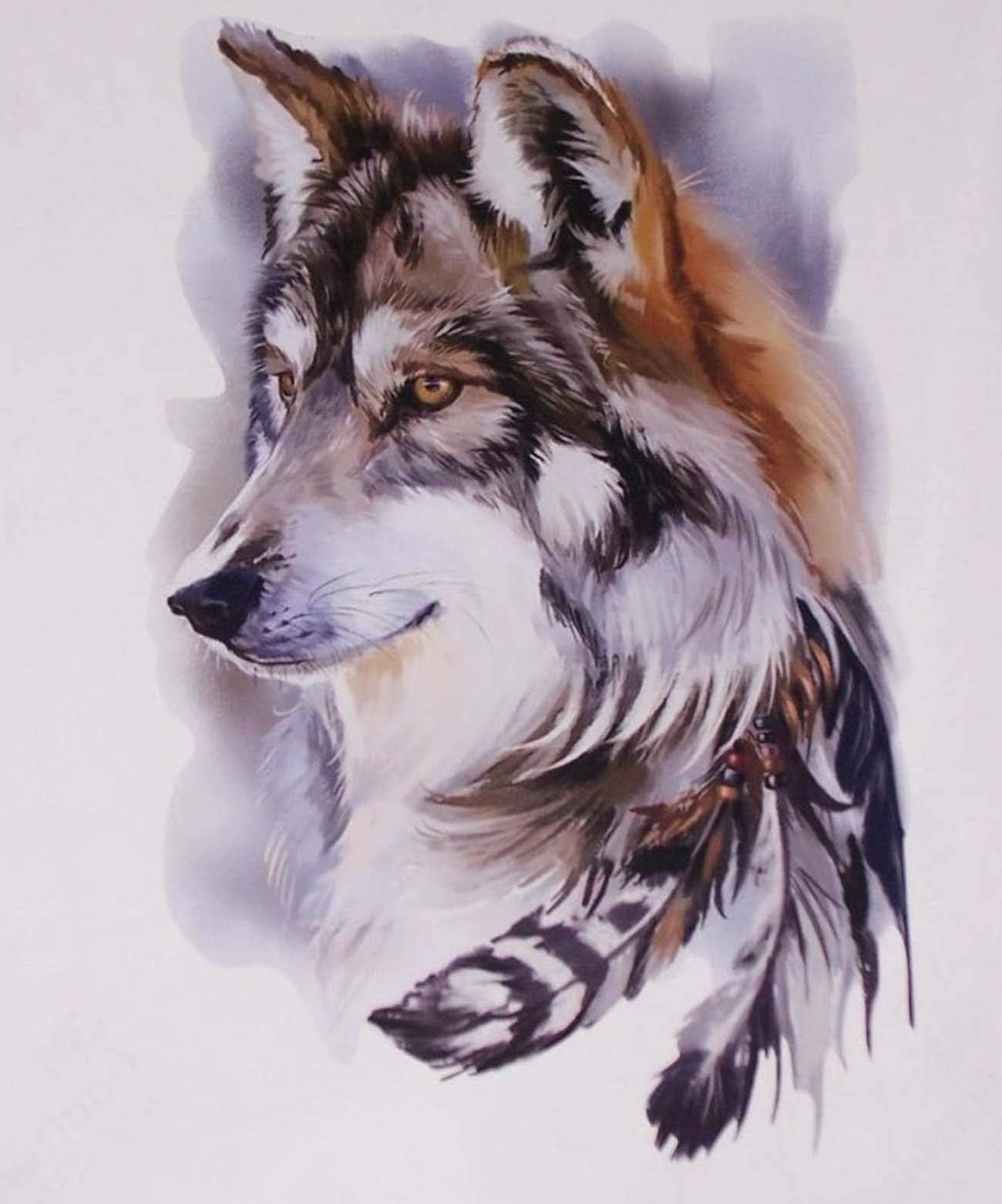 SKRYUIE 5D Diamond Painting Feather Wolf Full Drill by Number Kits, DIY Rhinestone Pasted Paint Set for Arts Craft Decoration 30x40cm(12x16inch)