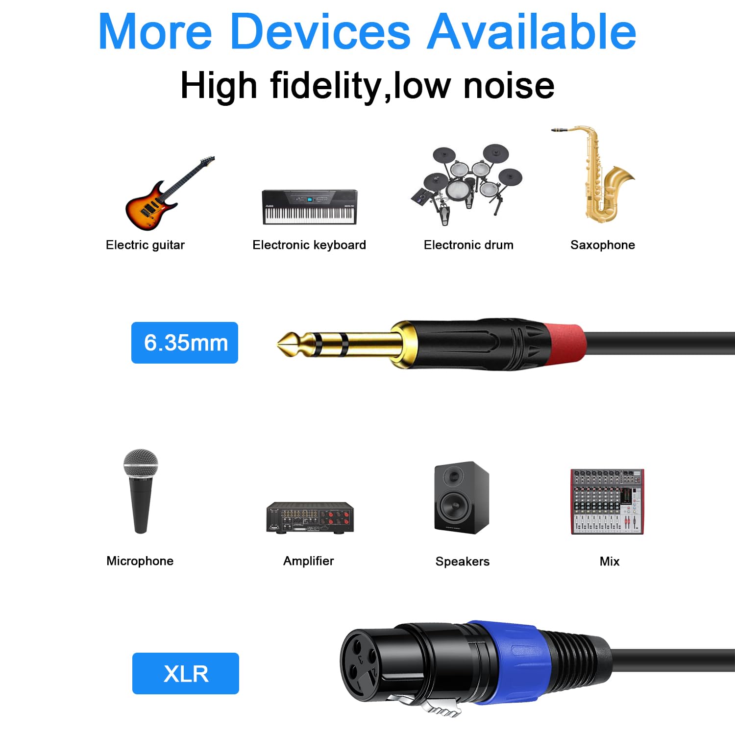 2Pack 6.35mm Dual TRS to XLR Female Cable for Microphone, Mixer, Amplifier, 1.5 FT, Dual 1/4 Male to XLR Audio Cable, Y Splitter Patch Cord, 3-PinXLR to Dual 1/4 TRS Male Converter Adapter Cable - Image 3