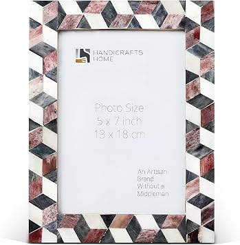 Handicrafts Home Bone Inlay Picture Frame 5x7, Handmade Black & Brown Photo Frame for Tabletop & Wall Display, Modern Decorative Frame for Living Room, Bedroom & Office, Arctic Stone