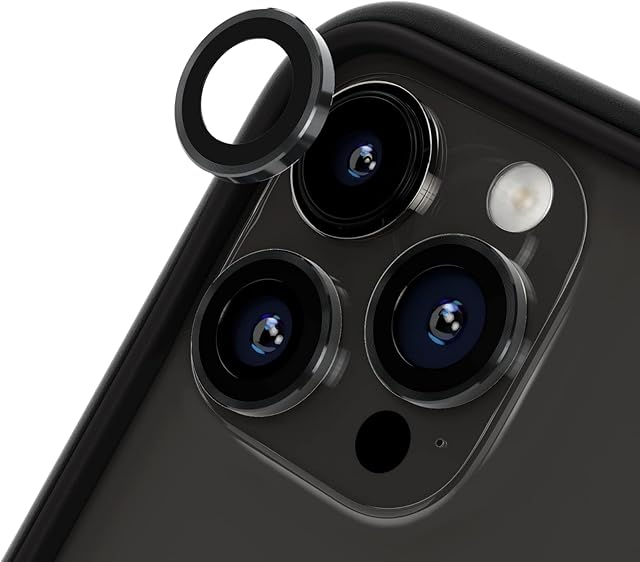 RHINOSHIELD Camera Lens Protector compatible with [iPhone 14 Pro / 14 Pro Max] | High Clarity Scratch Proof 9H Tempered Glass and Aluminum Trim - Black