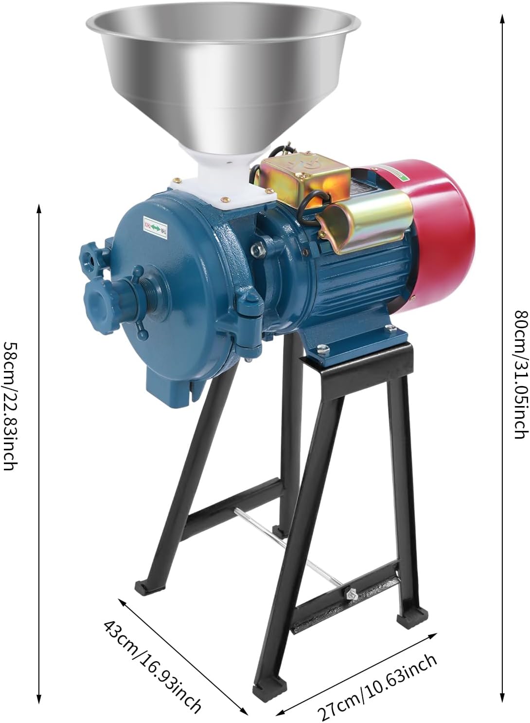 Electric Grain Mill Grinder 220V 2200W Commercial Wet Dry Corn Grinder Heavy Duty Feed Flour Mill Dry Grinding Machine for Cereals Corn Grain Wheat with Funnel