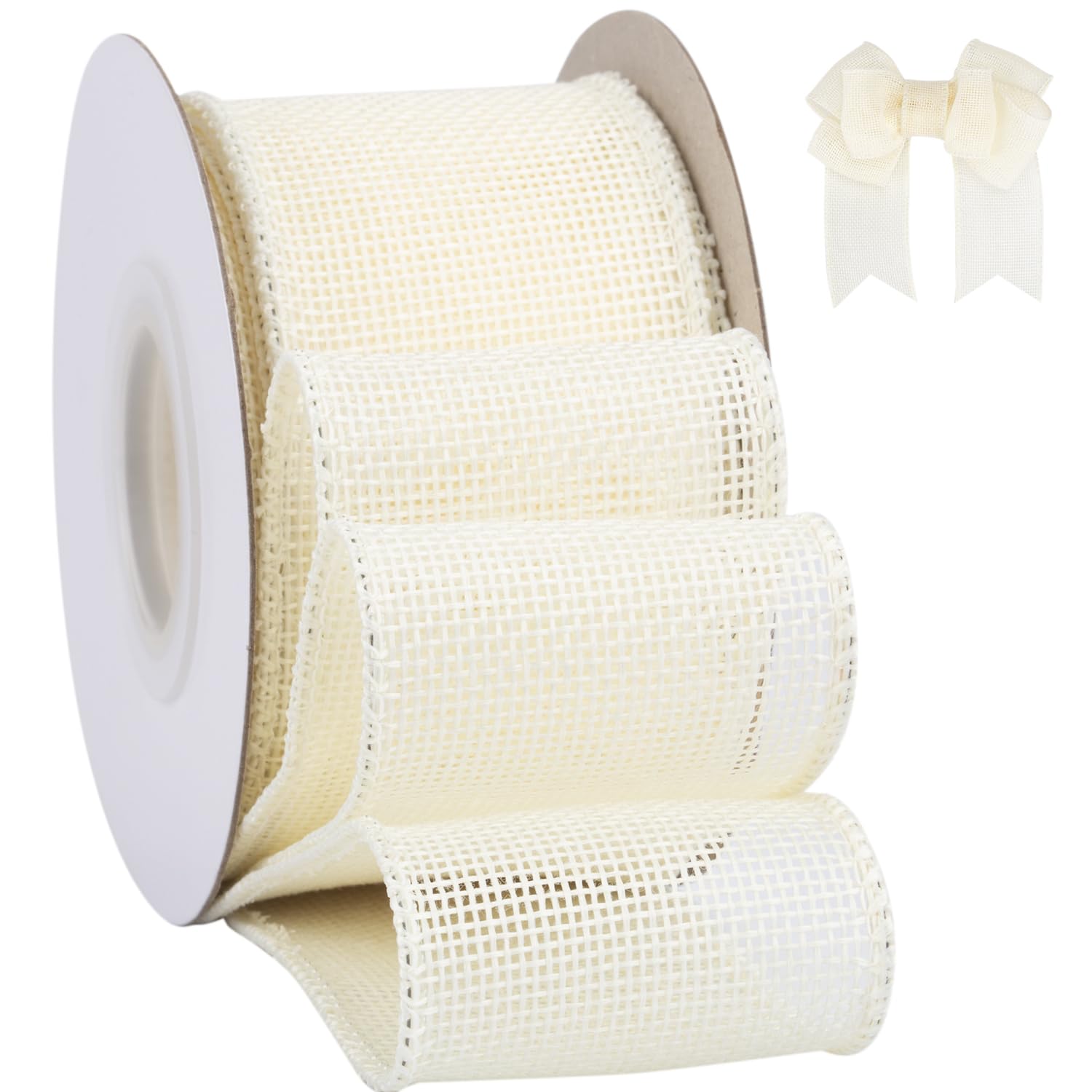 Tekdeere Burlap Ribbon 50mm x 9 Meters, Cream Wired Ribbon for Crafts, Gift Wrapping, Wreaths, Bows, Tree Decoration and Outdoor Decoration