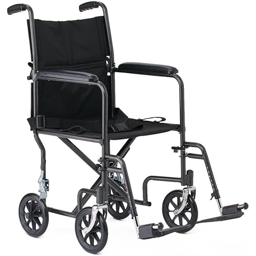 Dr Dunley Folding Transport Wheelchair with Swing-Away Footrests,19" Wide Padded Seat, Full-Length Armrests