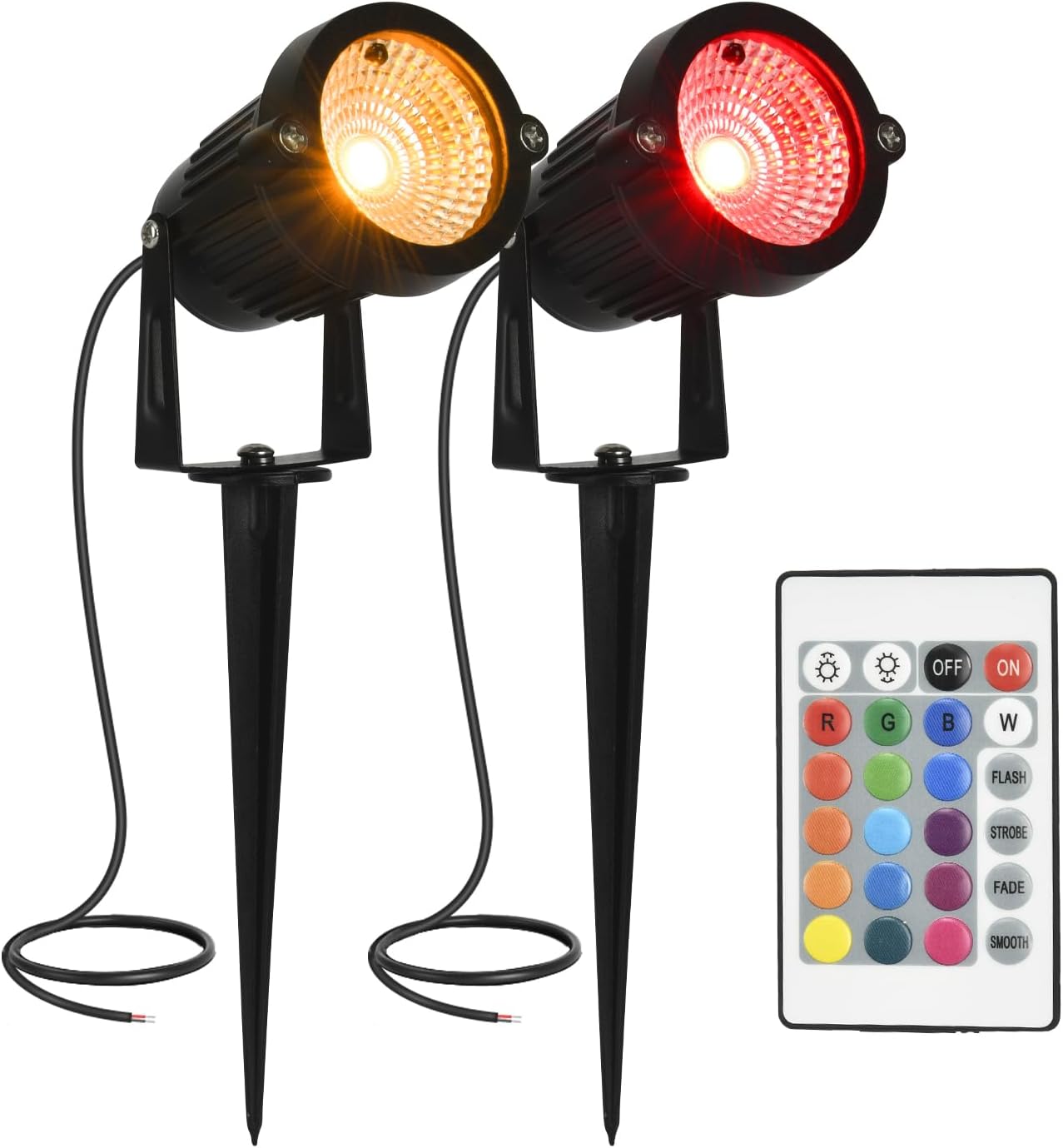 Color Change Landscape Lighting Low Voltage LED Outdoor Spotlights 6W 12V IP66 Waterproof Landscaping Lights Remote Control Garden Pathway Lights RGB Trees Decorations(2P)