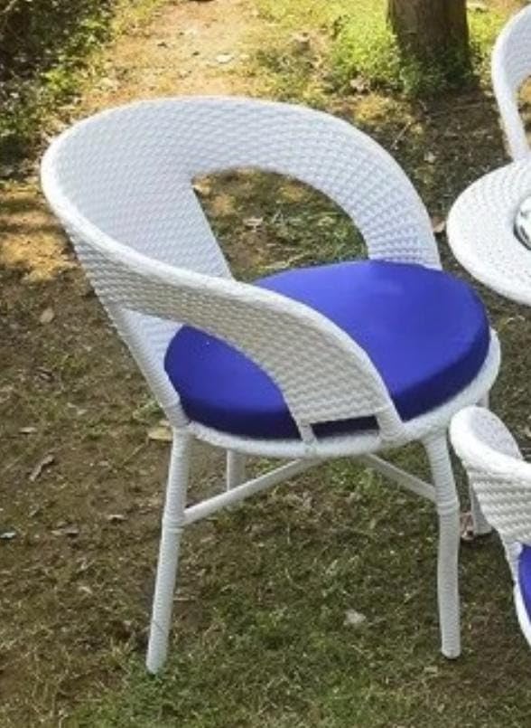 Image of India 4+1 Outdoor Indoor Patio Furniture Sets Rattan Chair Patio Set Conversation Bistro SetChairs Balcony Outdoor Garden Furniture Chair (White and Blue Cushion)