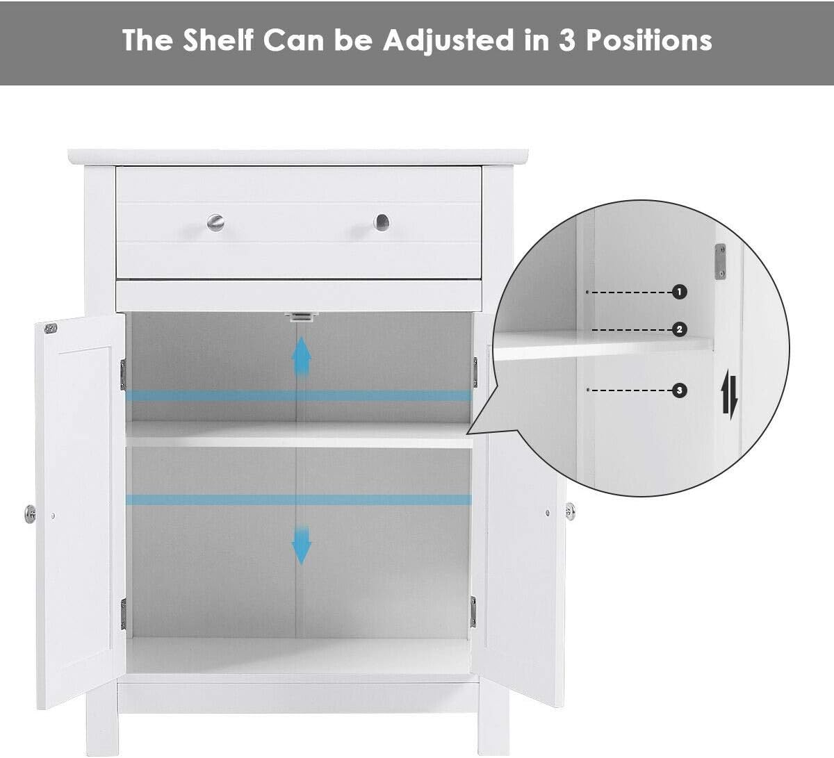GLACER Double Doors Wooden Cabinet with Large Drawer and Adjustable Shelf, Perfect for Bathroom & Living Room, 23.5 x 12 x 31.5 inches (White)