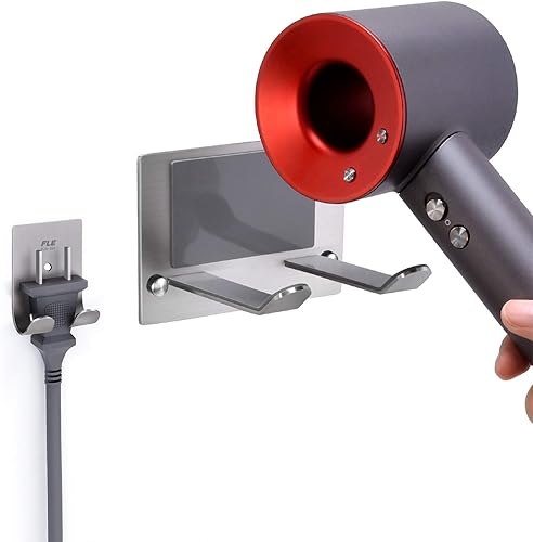 Miniatura 7 de FLE Soporte para secadora de pelo montado en la pared, autoadhesivo, organizador para secadora de pelo compatible con la mayoría de secadores de