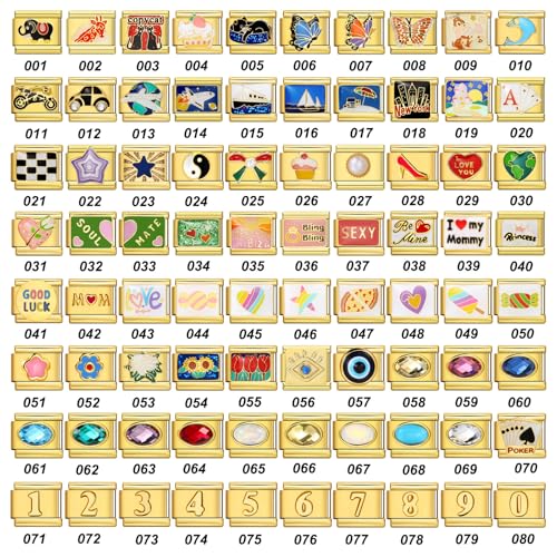 Double Fair Custom Italian Charm Bracelet Links - Pick 10 of 80 Styles - 316L Stainless Steel, 9x10mm - Zodiac, Animals, Emojis, Flags, Birthstones - Waterproof, Hypoallergenic2