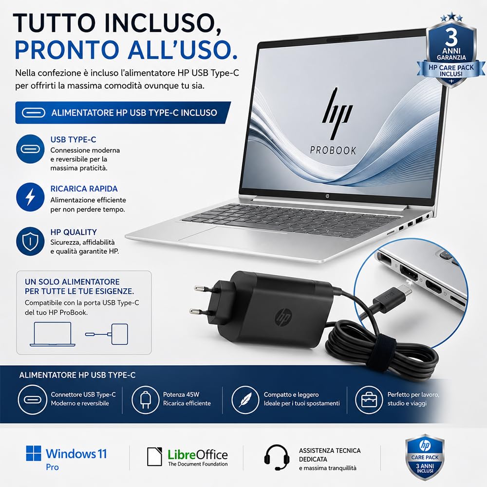 HP Notebook Portatile Intel Core 5 120U 10Core | RAM DDR5 24GB, SSD PCIe 512GB, Display IPS WUXGA 14", Wi-Fi 6, Tastiera QWERTY, Garanzia Italia