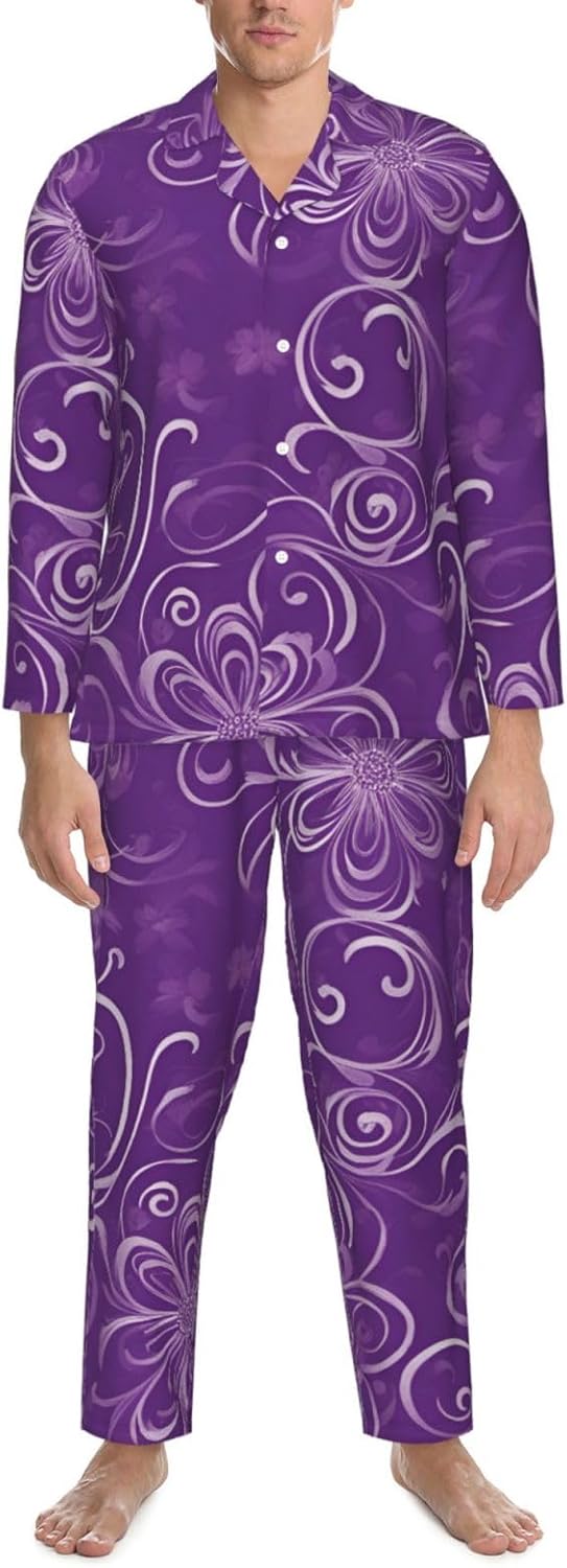Floral Swirls Ivy Print Luxurious Mens Pajamas Set,Soft Breathable Pajamas, Perfect For Winter Christmas