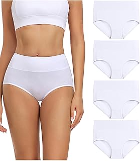 Women's Cotton Underwear High Waisted Ladies Panties Full Coverage Briefs 4 Pack (Regular & Plus Size)