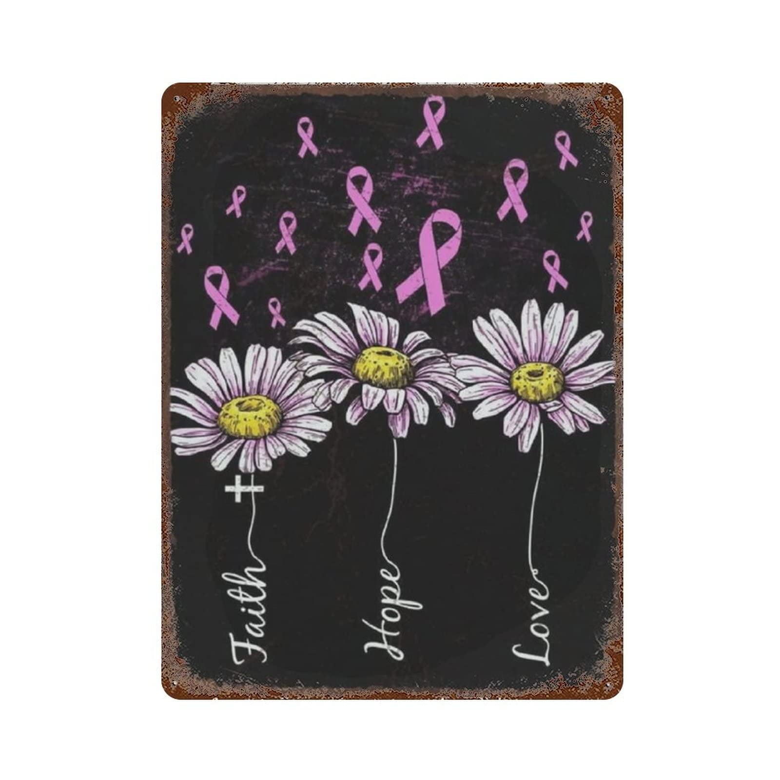 AOOEDM Faith Hope Love Breast Cancer Awareness Floral Tin Metal Sign Wall Decor Funny Inspirational Quote Wall Art Sign Vintage Tin Signs For Home Coffee Bar Man Cave Sign Pub Poster