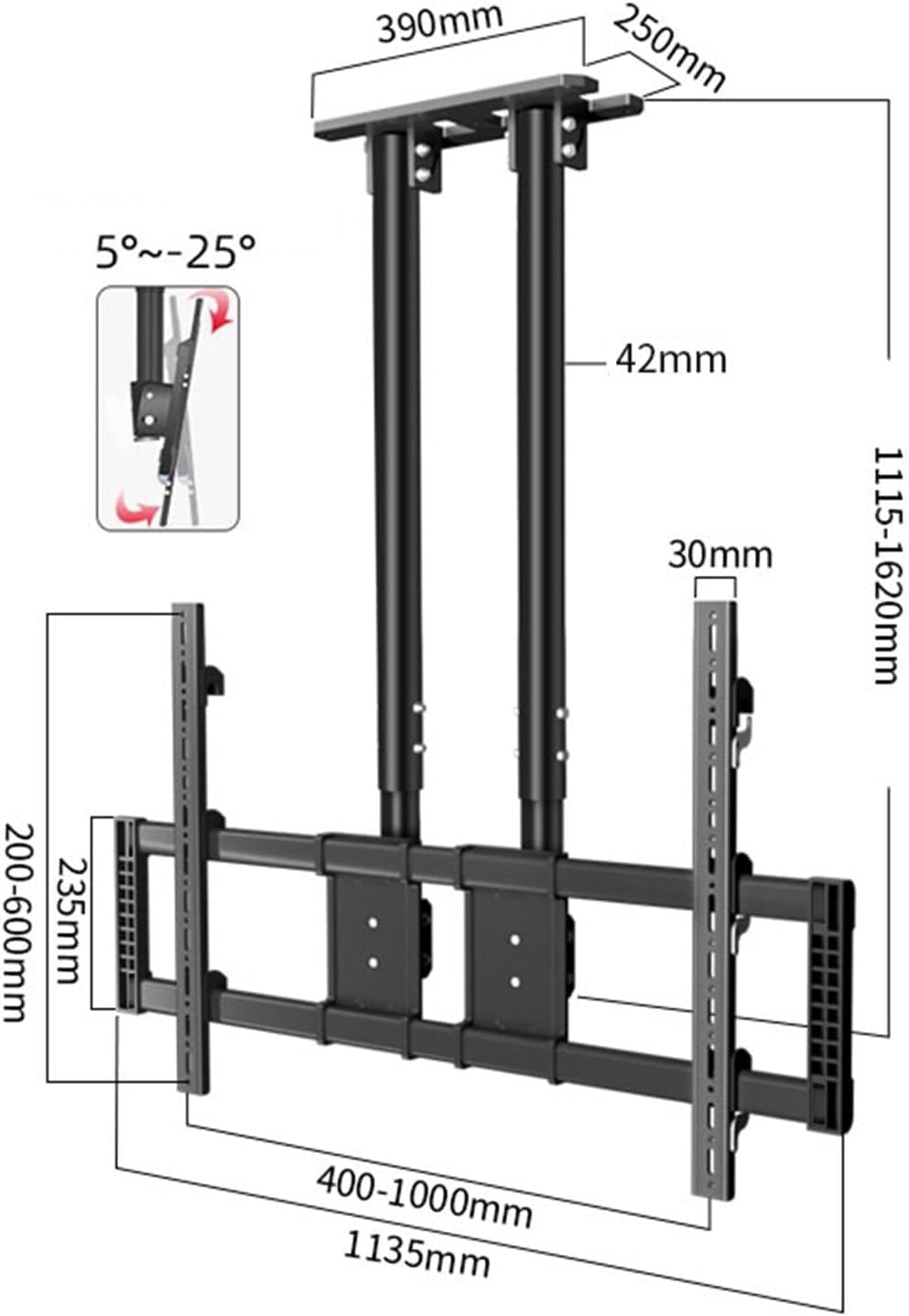 Ceiling Tv Mount StandTv Wall Bracket, Adjustable Height Double Pole Single Screen Tv Mount, for 50-100 Inch Hanging Roof Tv Mount Lift, Tilt Swivel Telescopic Tv BRAC