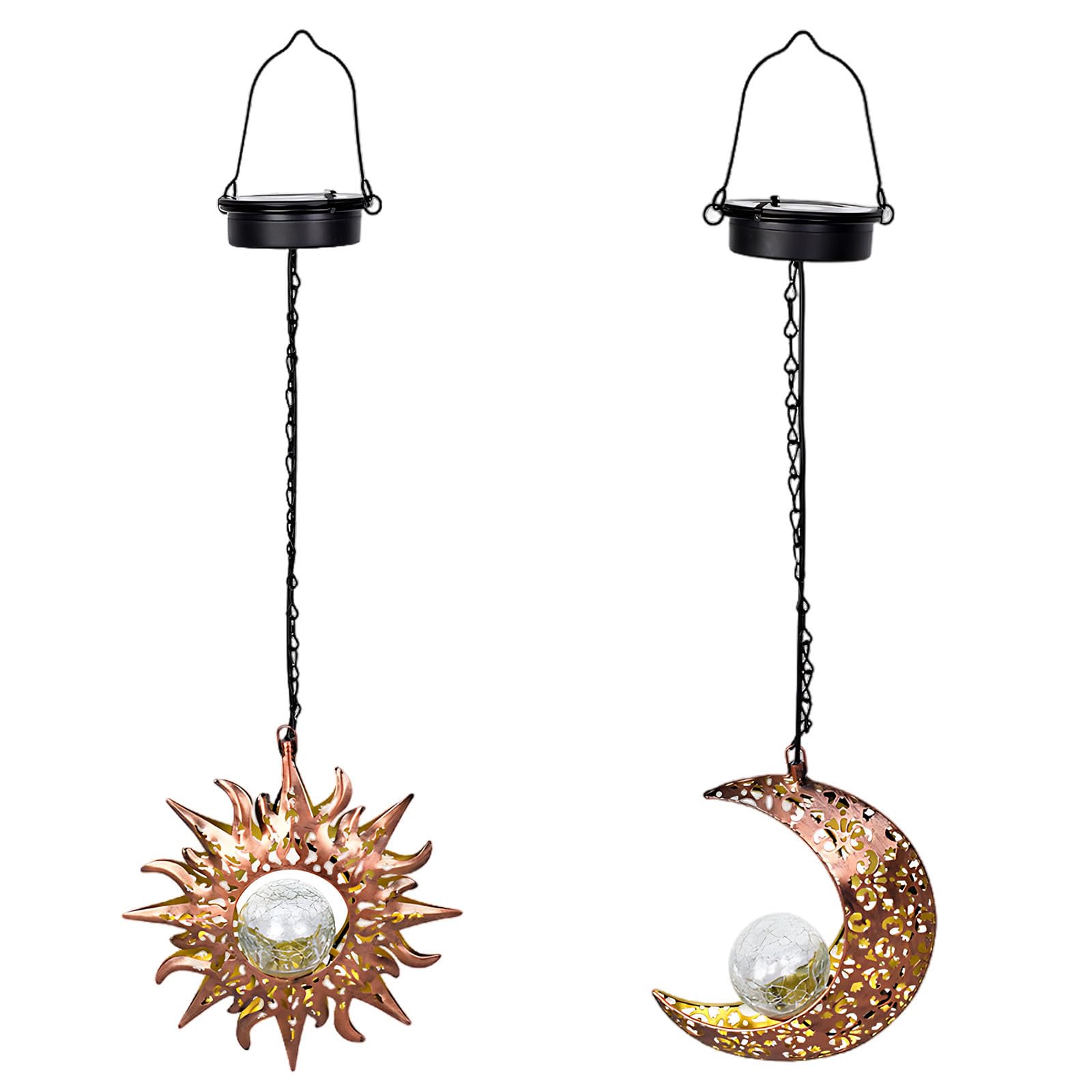 Wiszące lampy solarne na zewnątrz, 22,8 cala / 58 cm, wodoodporne metalowe lampiony, na patio, do dekoracji ogrodu na podwórko, 2 szt