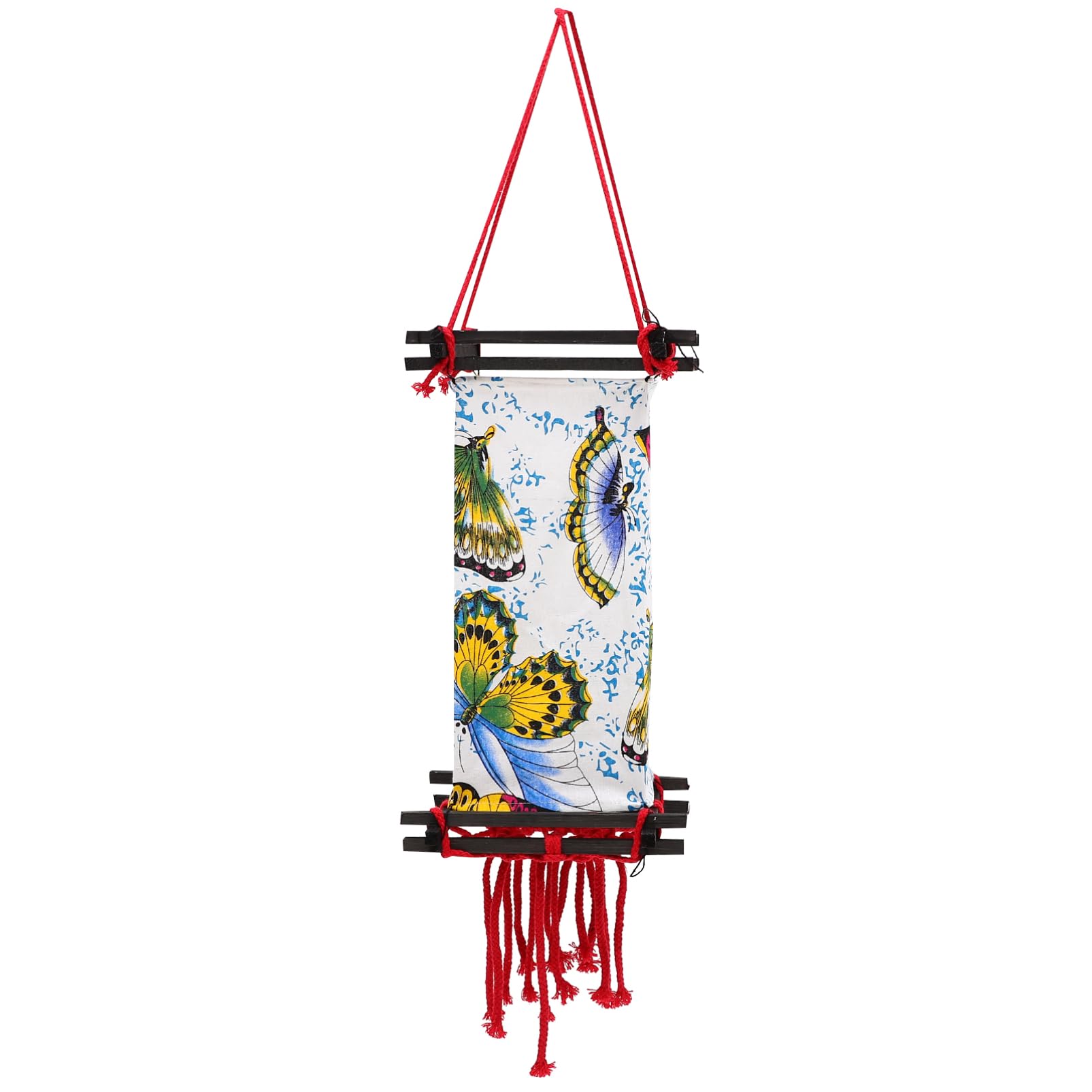 POPETPOP Hanging Retro Fabric Lantern Lampshade with Wood Frame, Softens Light and Creates Charming Atmosphere for Home and Hotel Outdoor Décor, Traditional Asian Style Style