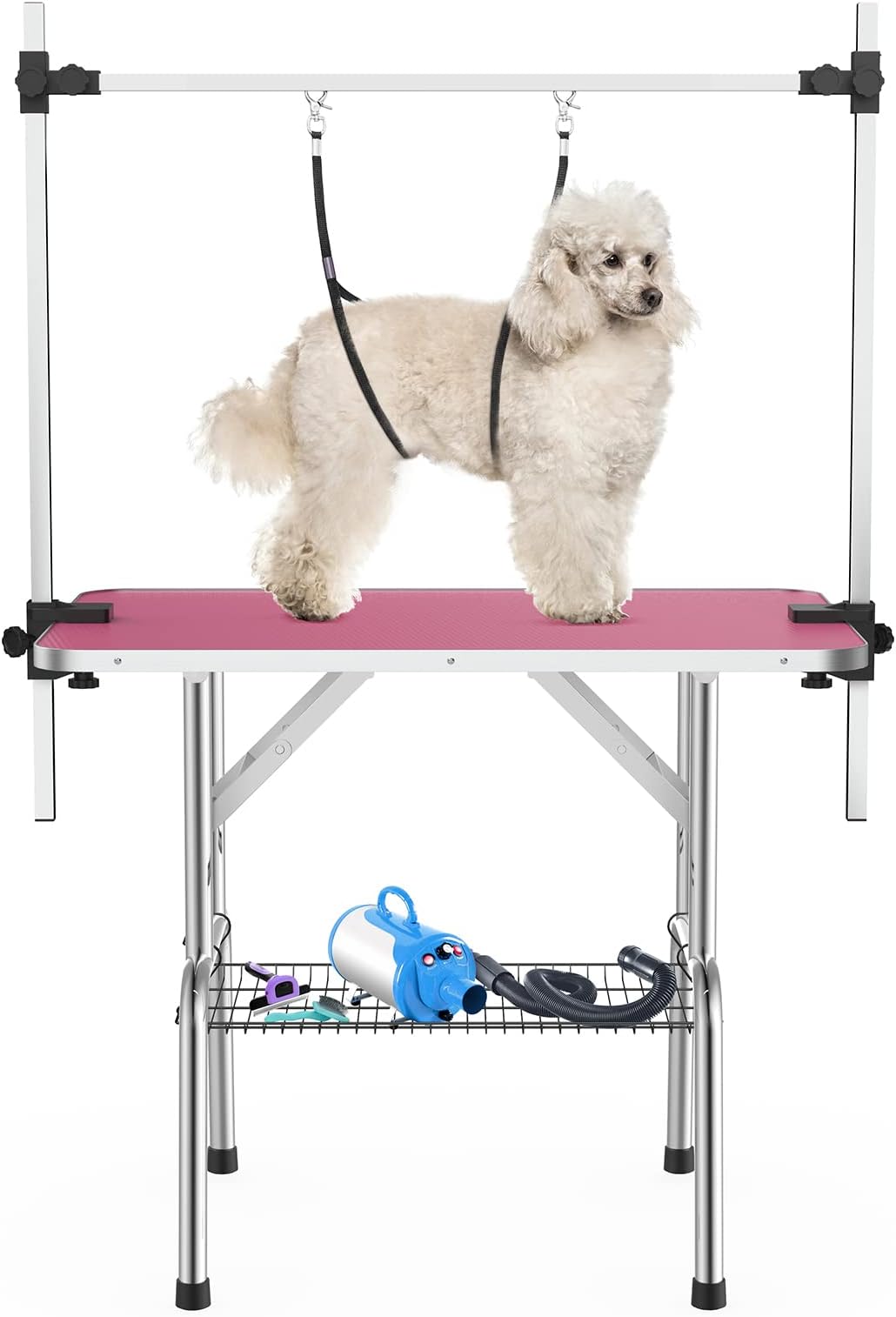 APRILSOUL 36 Inch Pet Grooming Table for Small Dogs,Adjustable Height,Foldable,Anti-Slip Surface,with Arms, Nooses, Mesh Tray