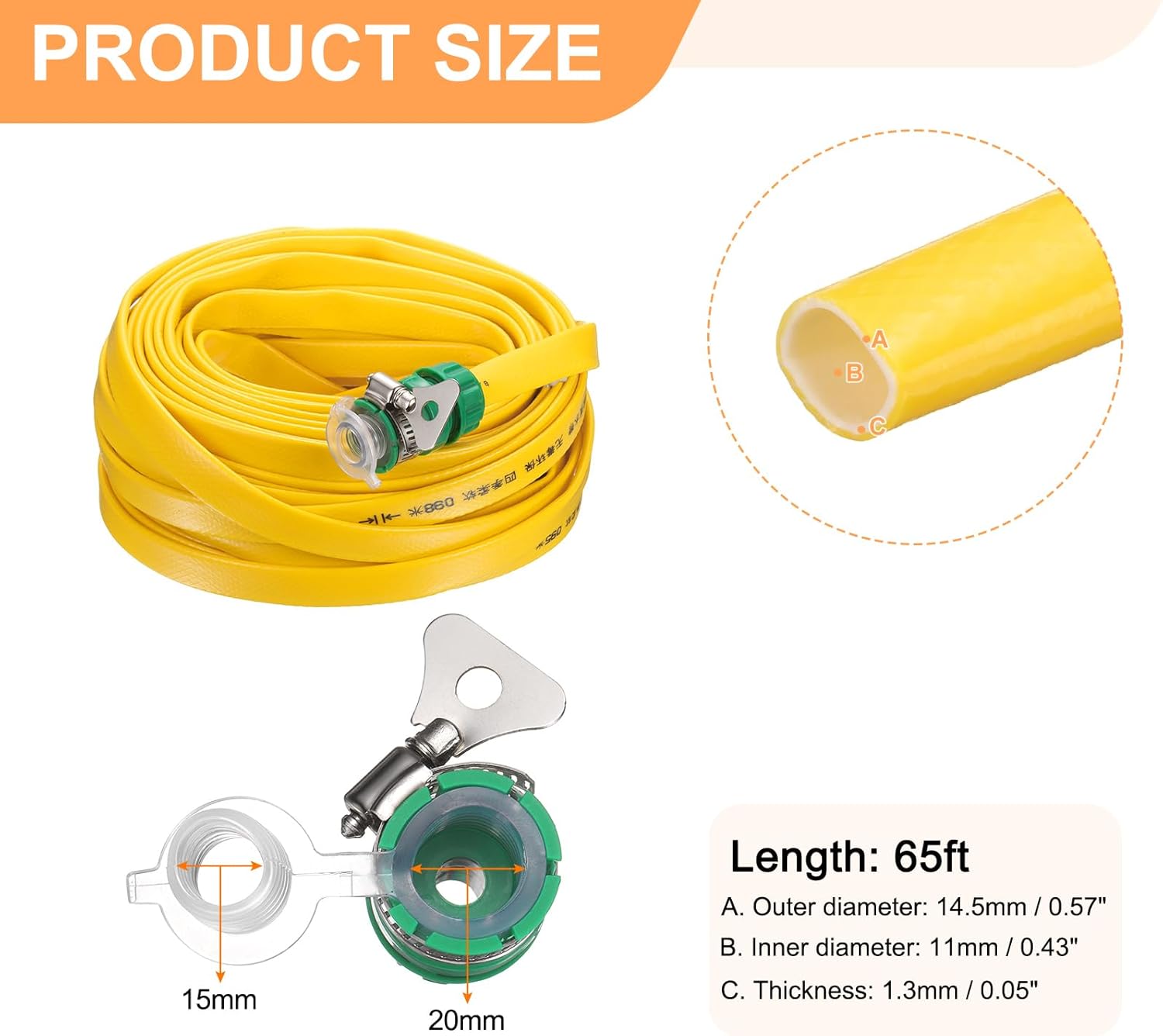 HARFINGTON Garden Hose 65ft Durable TPE Anti-Kink Water Hose Non-Expanding Flexible Yard Hose with Universal Water Connector Fittings for Outdoor Watering Cleaning House Car Wash, Yellow
