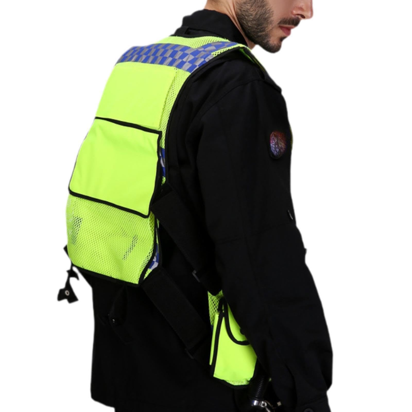 Chaleco reflectante transpirable de visibilidad, ligero, con bolsillos multifuncionales y cremallera para actividades al aire libre nocturnas, chaleco