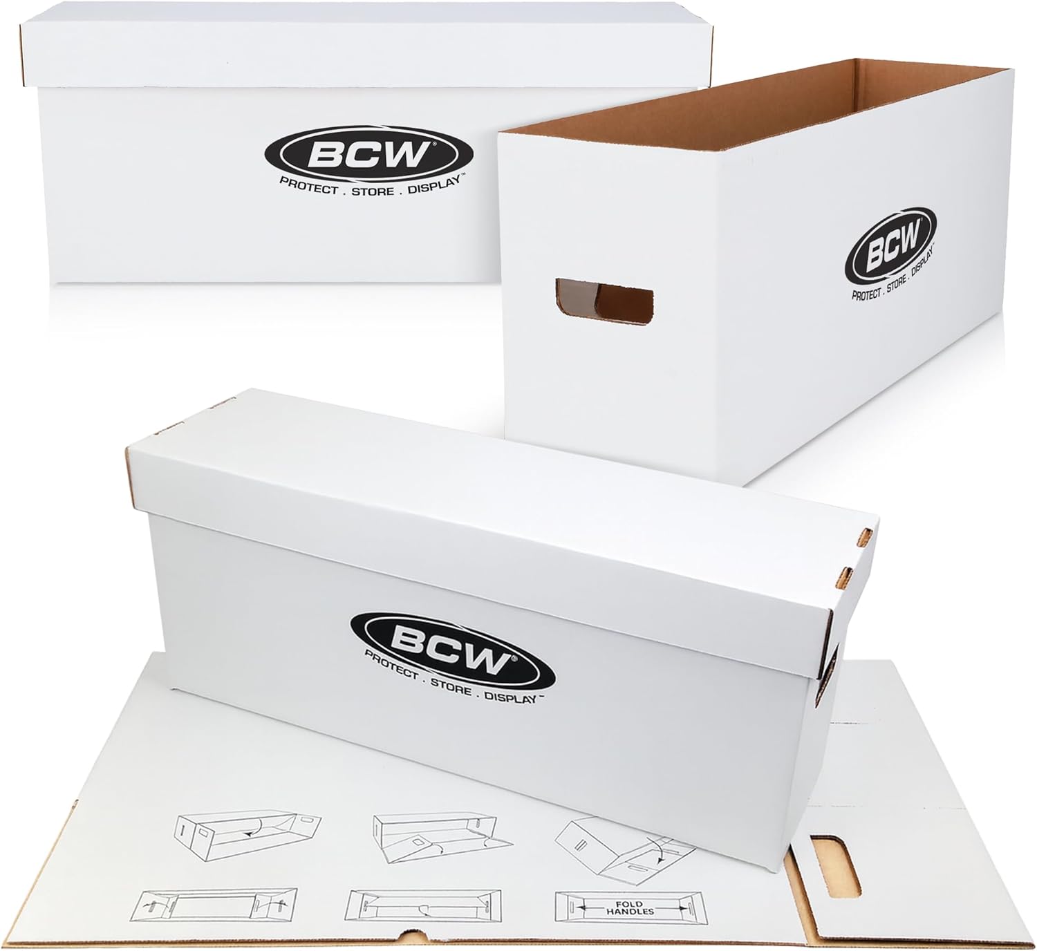 BCW Long Comic Storage Box - 1 ct | Holds 250–300 Current & Silver Age Comics | Sturdy 200 lb. for Cardboard Comic Book | Stackable Comic Storage Box for Collectors
