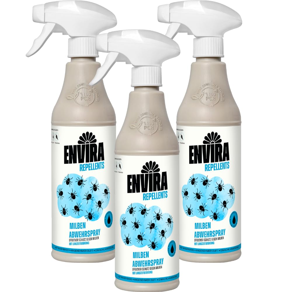 Envira Milben Abwehrspray 3 x 500 ml - Spray mit Langzeitwirkung gegen Milben & Hausstaubmilben - Milbenschutz für Matratzen - Mittel gegen Milben in der Wohnung (PT19)