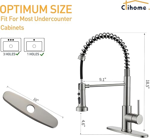 Miniatura 2 de Clihome Grifo de fregadero de cocina de níquel cepillado con rociador extraíble, grifo de fregadero de una sola manija, grifo de cocina RV con placa