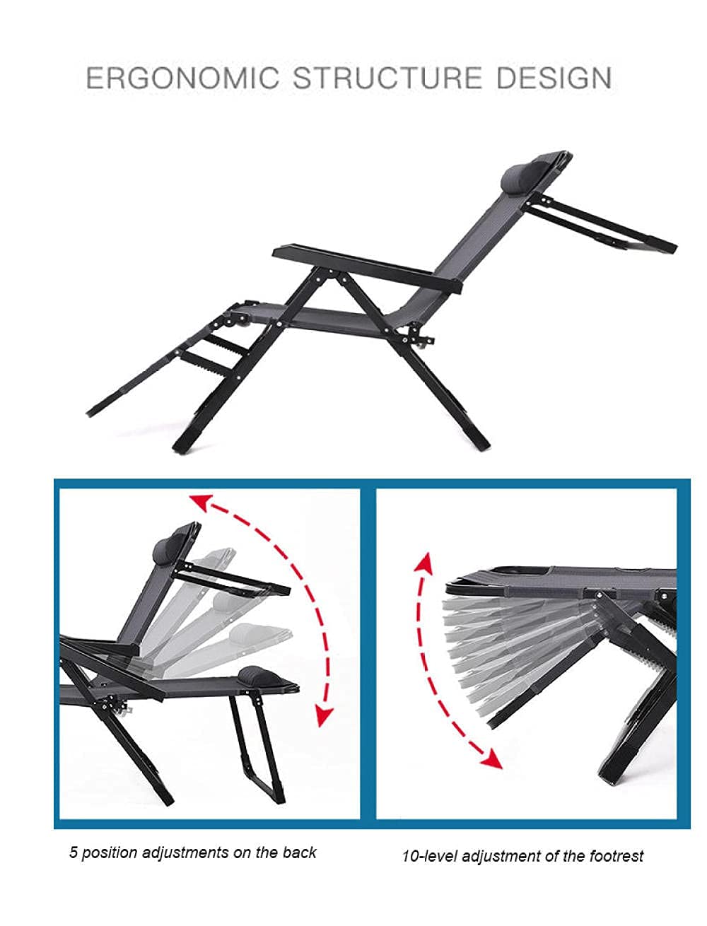 Gravity Garden reclinabile, Sedia per Il Tempo Libero all'aperto per Ufficio, Comoda Sedia Relax Poltrona Pieghevole Poltrona Relax Poltrona reclinabile 150 kg Striscia Cuscinetto-Dray +