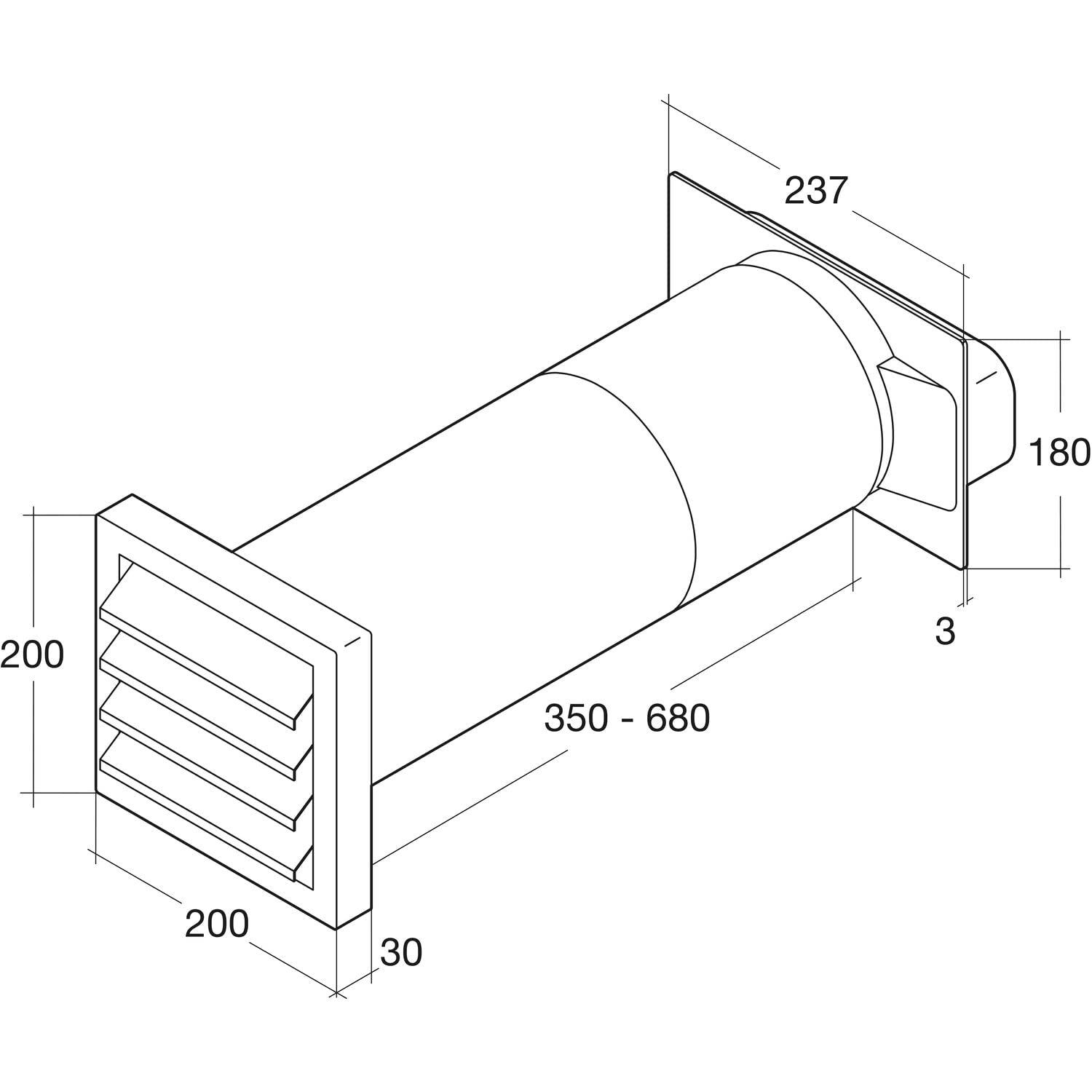 Mauerkasten N37130, System 222 x 90 mit Rundrohr Ø 150 mm