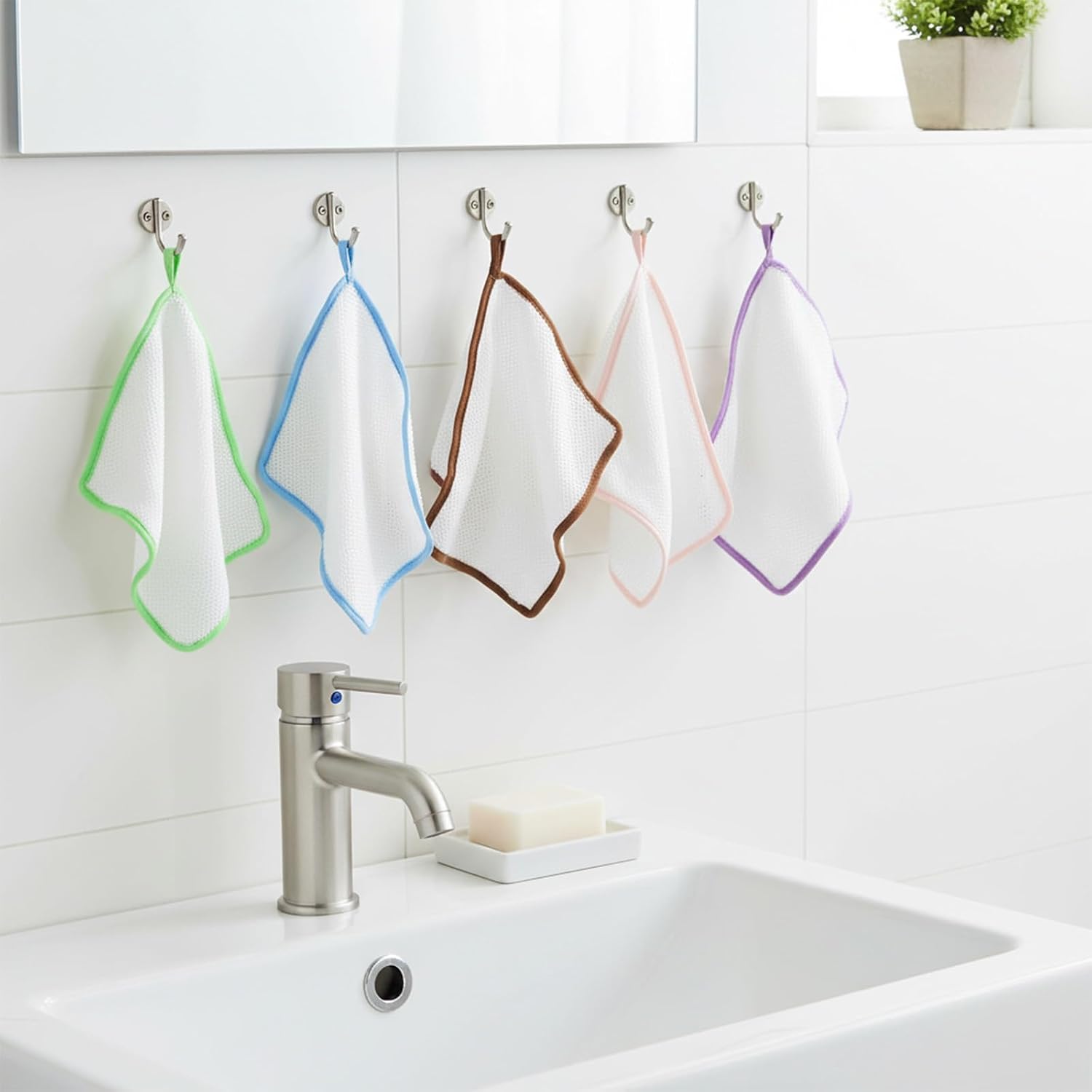 5 PCS Soft Weave Washcloth for Face, Double Sided Shower Washs Cloth Washcloth with Loop Massage Bath Cloth Towel Weave Bath for Deep Cleaning Face Body Wash Cloths for Shower Men Women