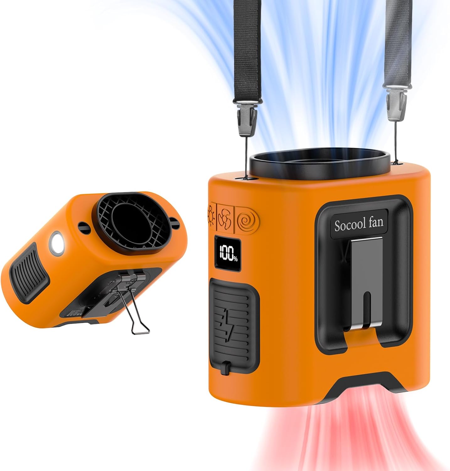 Socool – Ventilador portátil de 14 500 mAh con clip de cinto, rotación 360, recargable, enfriamiento de 67 horas, 5 velocidades, con batería, luz,