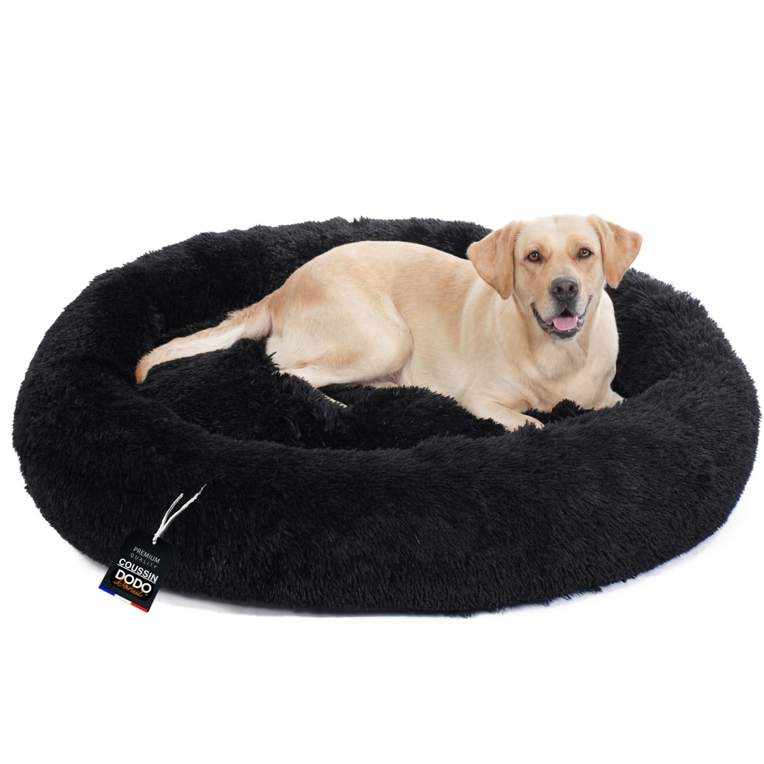 One PETS-TOP® Hundekörbchen Waschbar Fluffy – Donut Hundebett Flauschig mit Abnehmbarem Bezug – Hundebett Rund für Kleine & Große Hunde – Hundekissen Waschbar Anti-Stress – 115 cm Schwarz