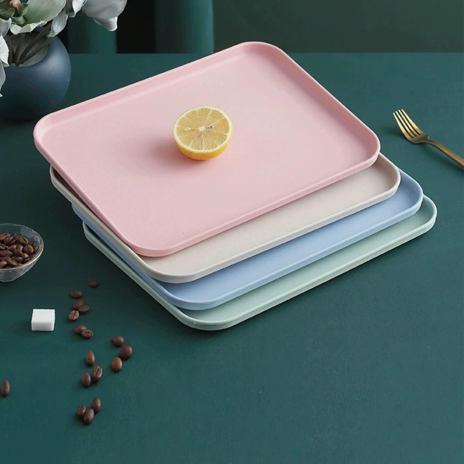 Juego de 5 bandejas rectangulares de plástico, fáciles de limpiar, ideales para uso en comedor o baño, color 22 x 30,5 cm, versátil