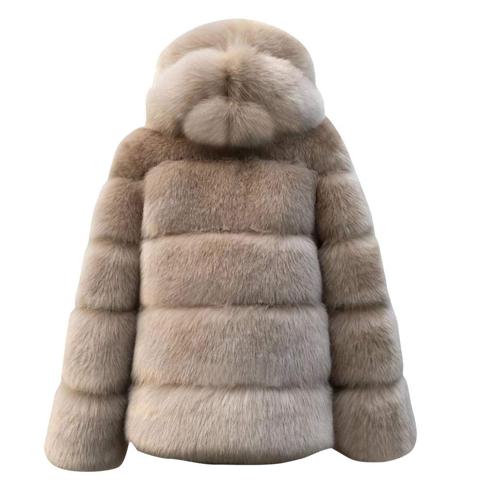 Generisch Veste en fourrure synthétique pour femme - Manteau d'hiver long en fourrure synthétique - Manteau de transition élégant - Longue veste de transition - Avec capuche - Hiver chaud - Fausse