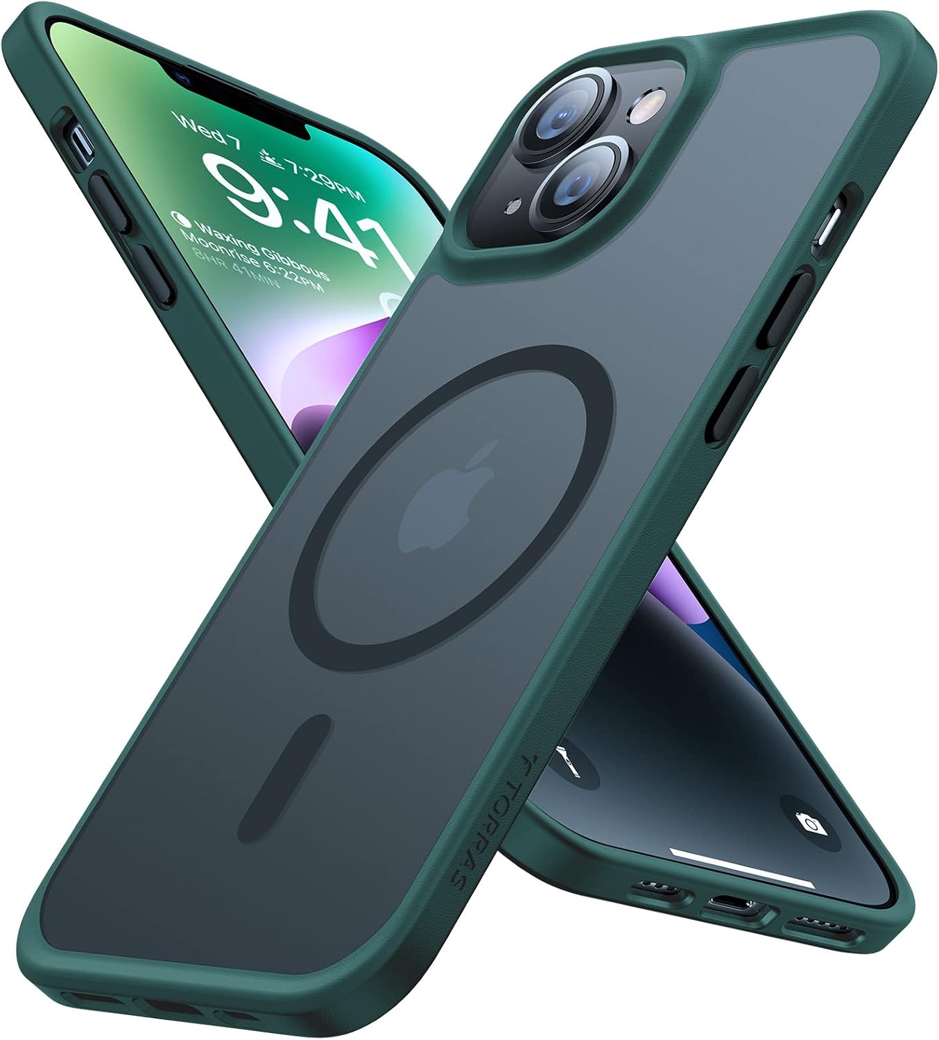 TORRAS Magnetic for iPhone 14 Plus Case, [10FT Military Grade Drop Tested] [Compatible with MagSafe] Slim Protective Translucent Matte Phone Case for iPhone 14 Plus, Green