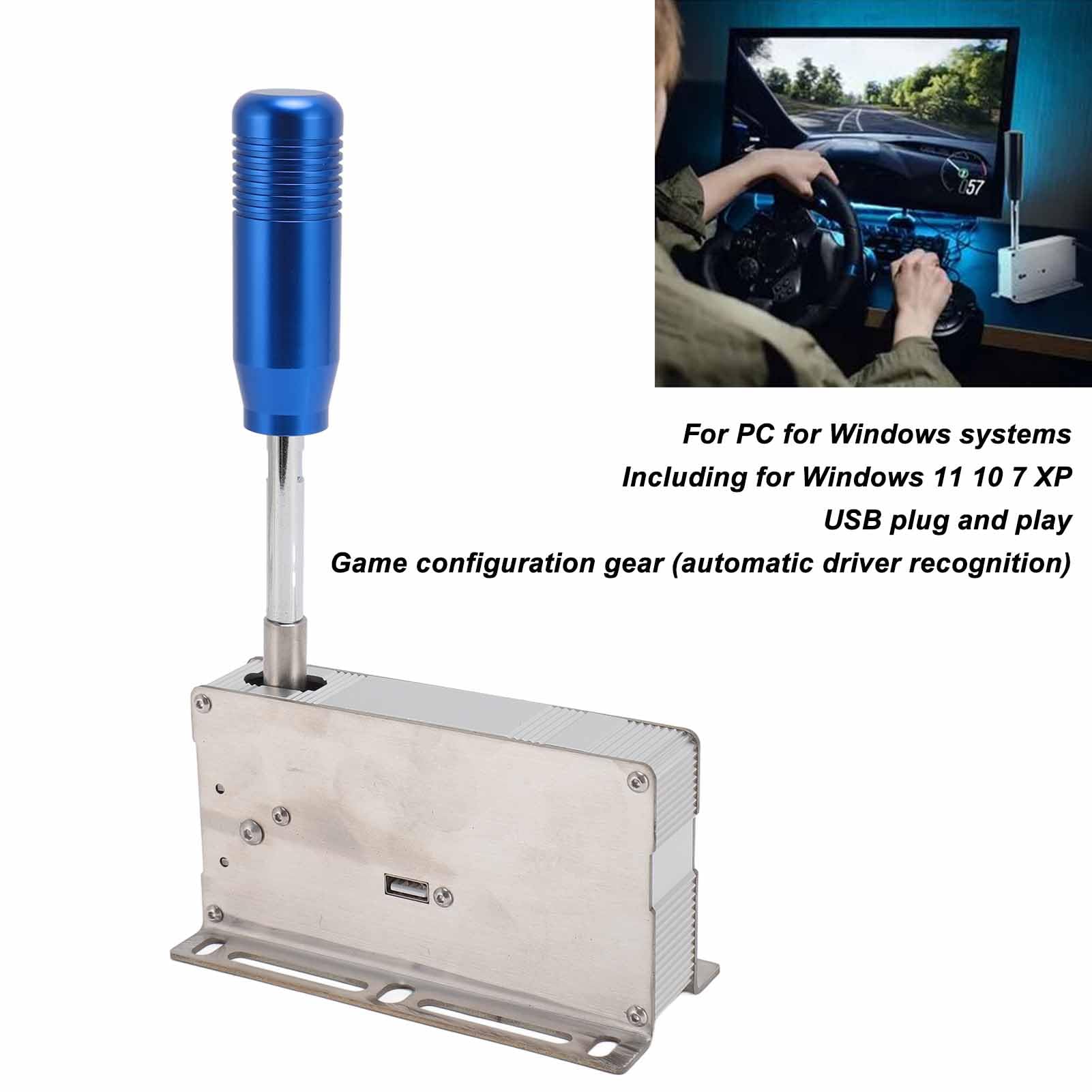 Alomejor Shifter Sekwencyjny USB Trwała Metalowa Dźwignia Zmiany Biegów Sim do Gry Wyścigowej na PC Kompatybilny z (BLUE)