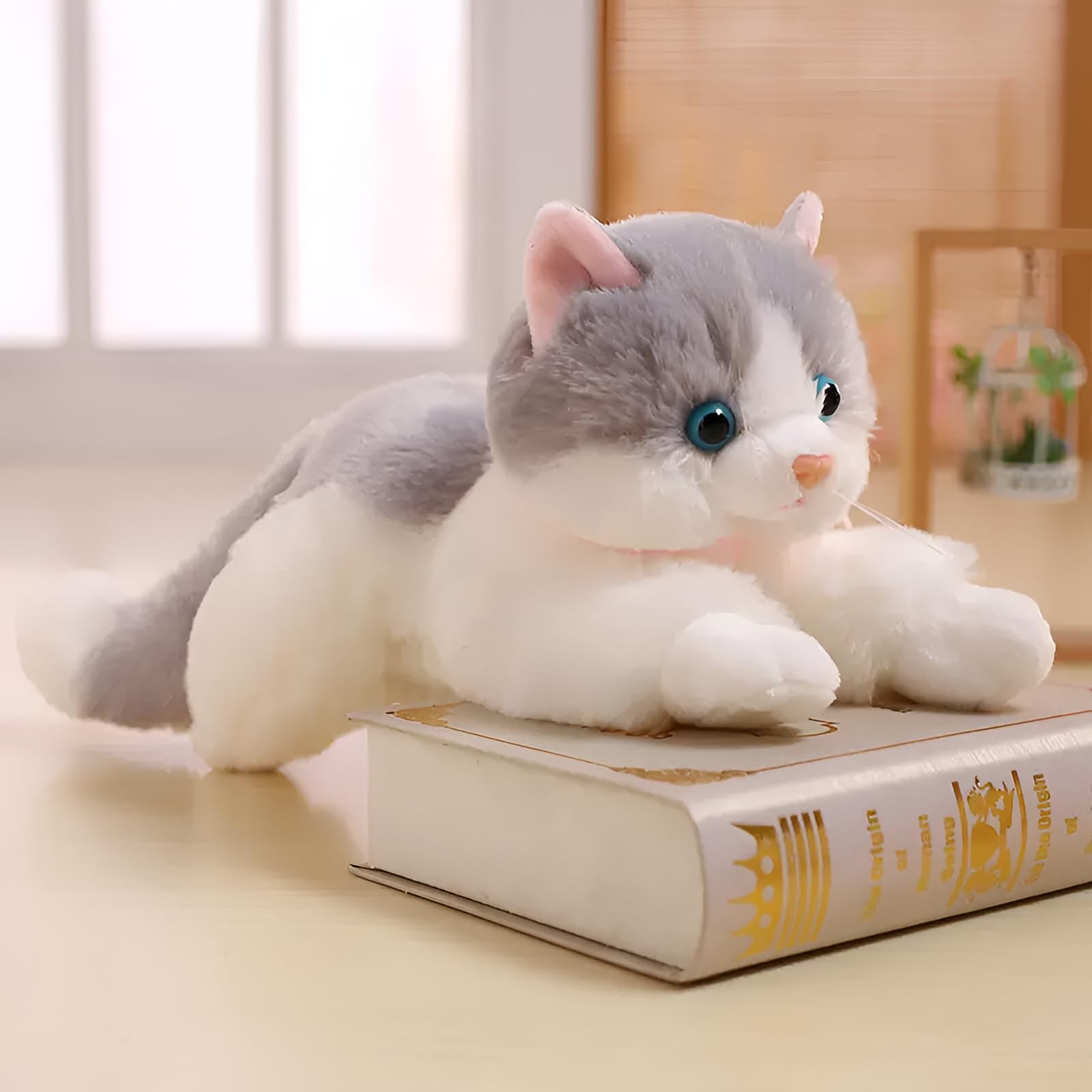 Cat Soft Stuffed Plush Animal Toy for Kids Birthday Gifts (Size: 30 cm Color: White and Grey)