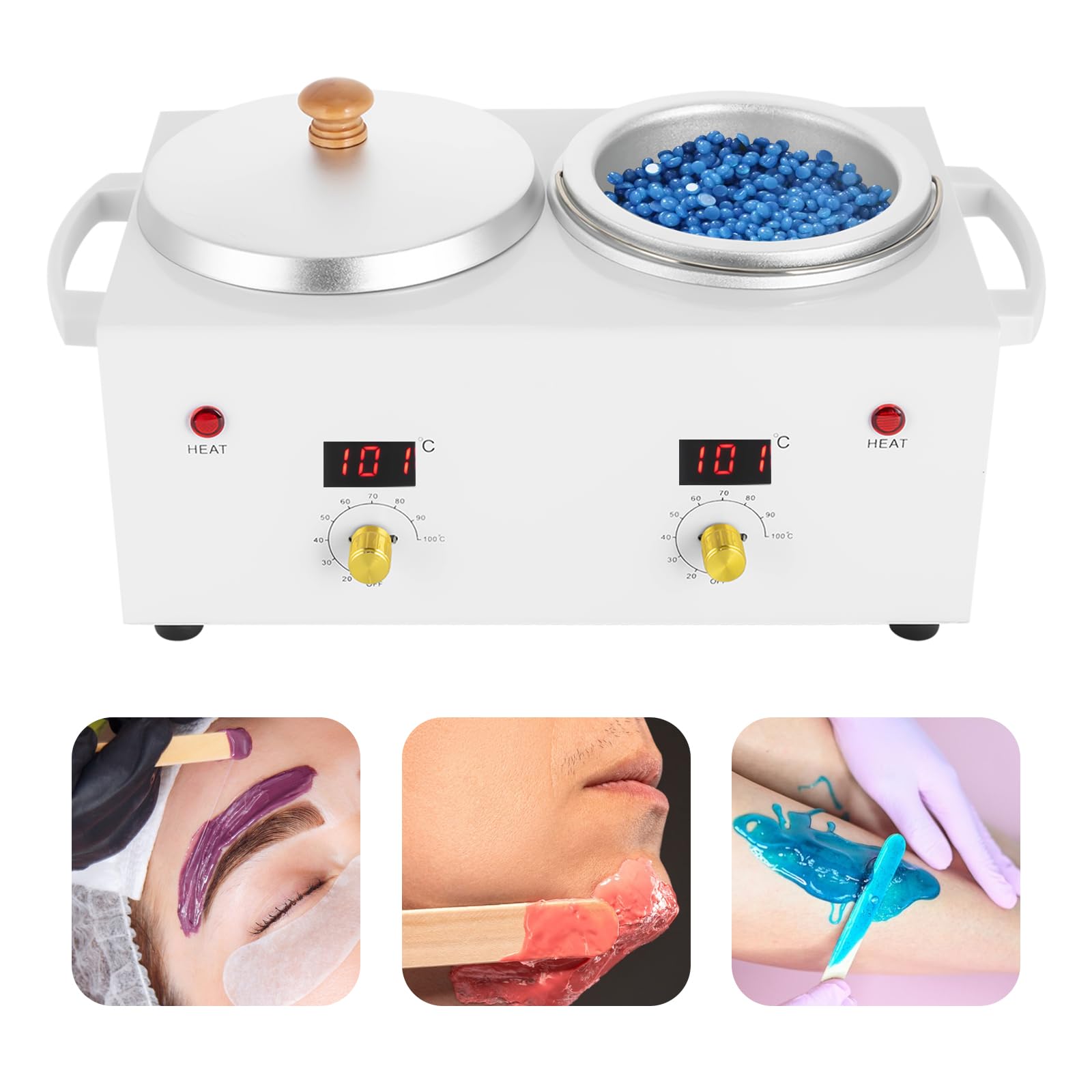 Podwójny podgrzewacz wosku, 100 W, profesjonalny podwójny wosk, ciepły wosk do depilacji, do usuwania włosów, nóg twarzy, bikini, biały