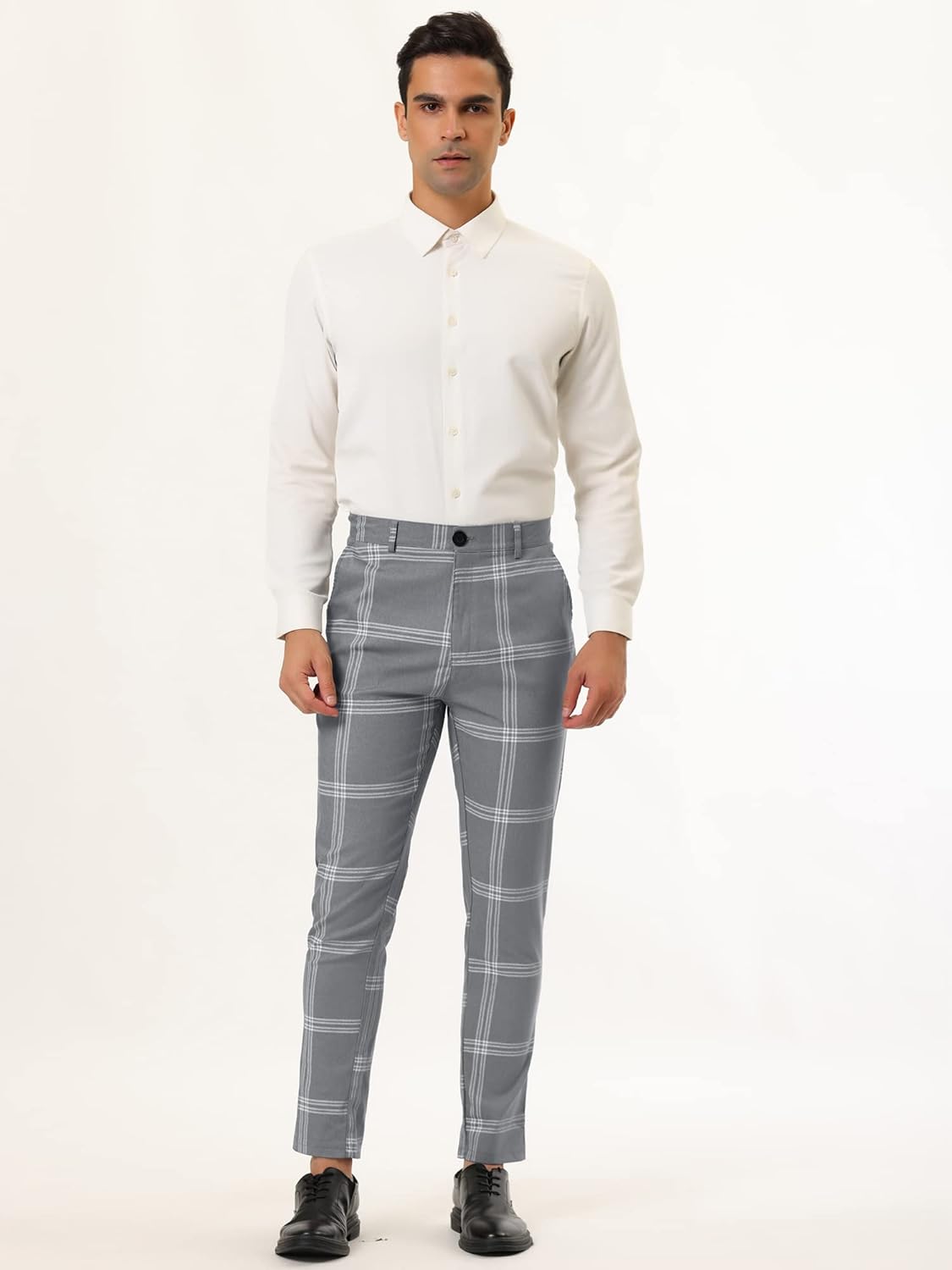 Lars Amadeus Men's Plaid Dress Pants Casual Slim Fit Flat Front Checked Printed Business Trousers - Image 3